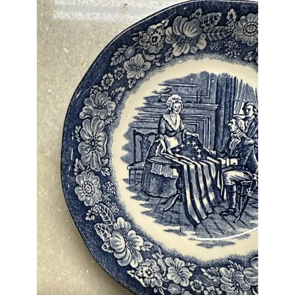 Vintage Blue White Colonial Scenes Bowl 5